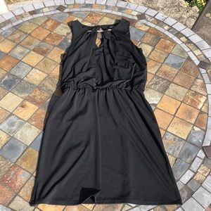 Black dress, silver metal neck detail. EUC